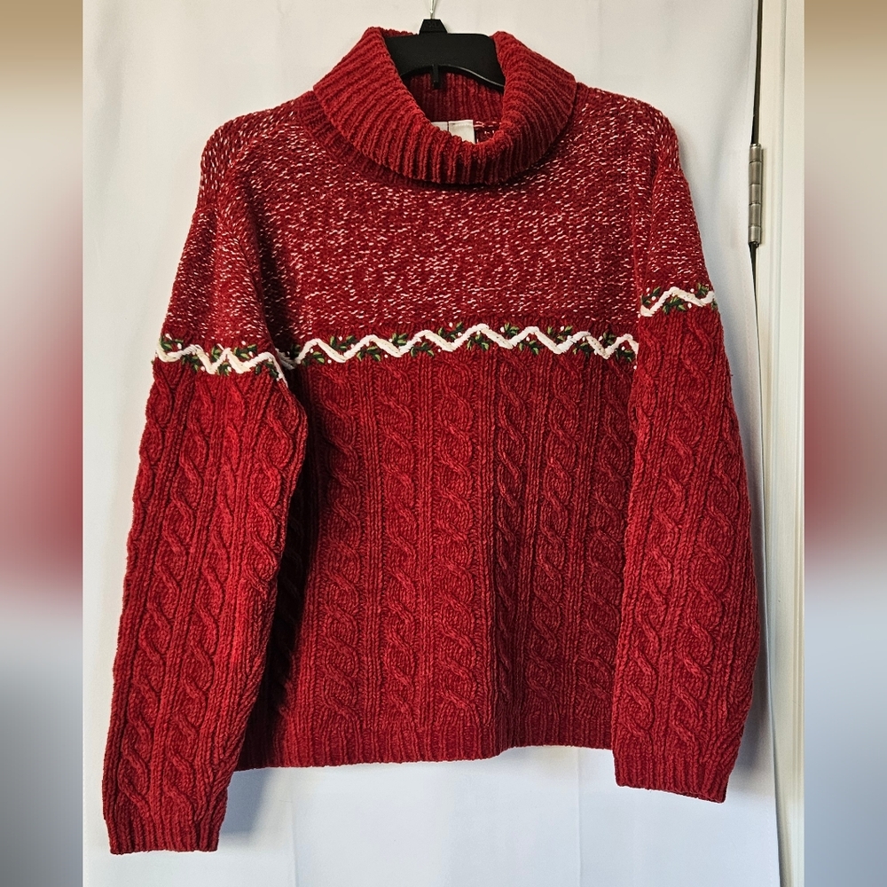 Liz Claiborne Vintage Red Holiday Turtleneck Sweater Size Large